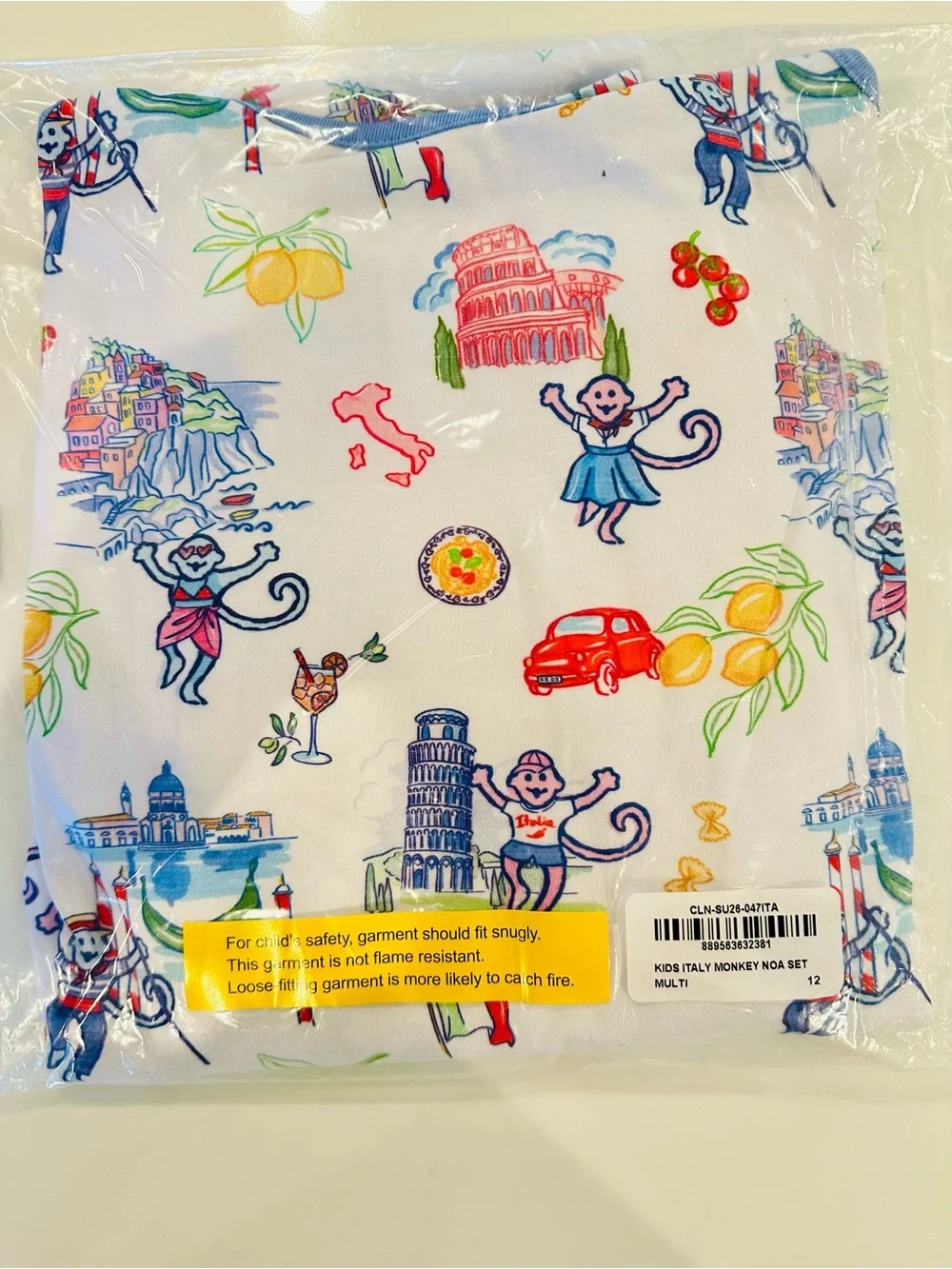 Kids Roller Rabbit Italy Monkey Print Pajama Set - Multicolor